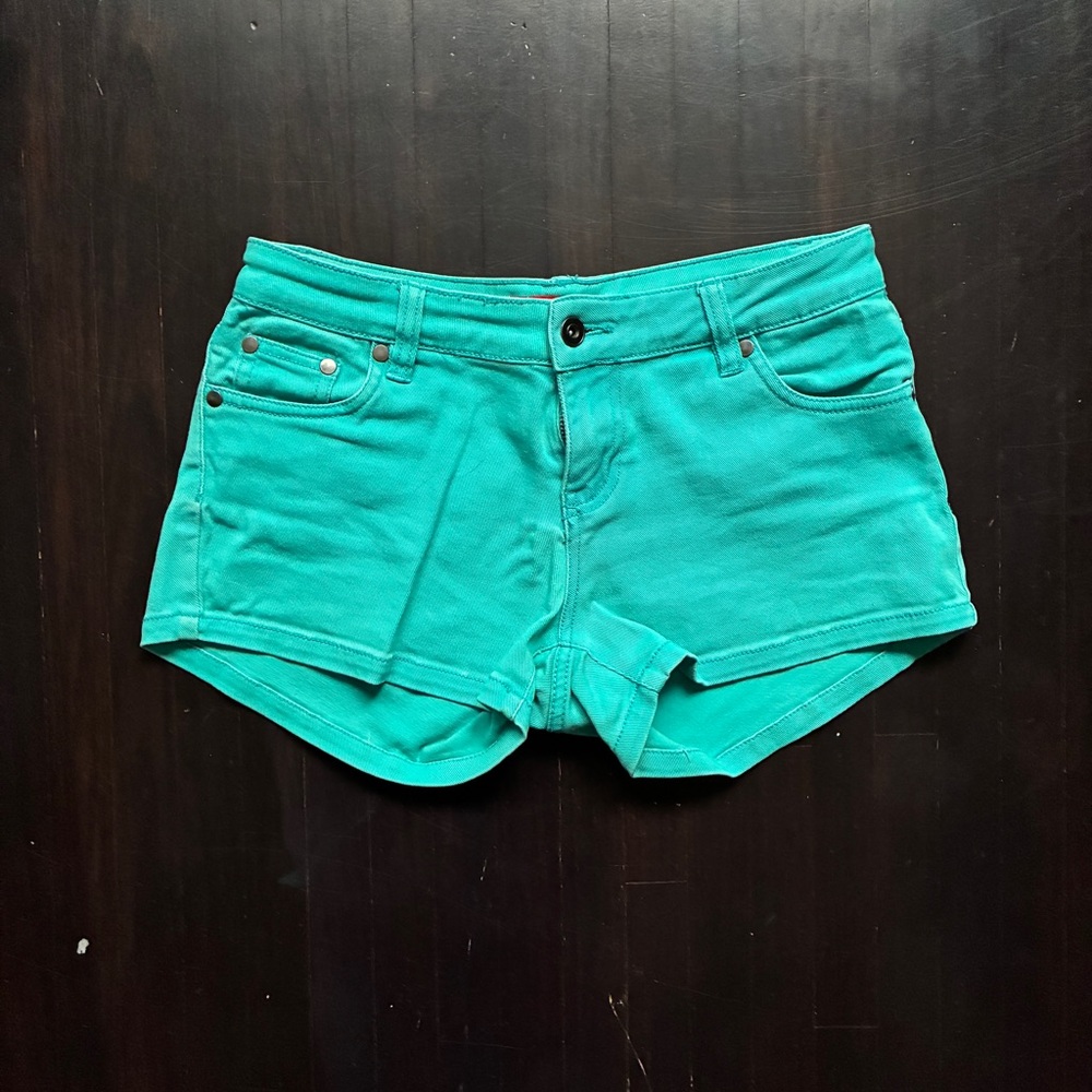 Blue Crush women’s turquoise denim shorts, size 3